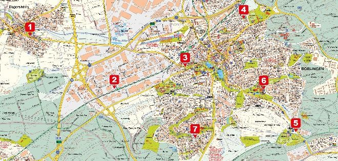Karte mit den Notfalltreffpunkten 1-7