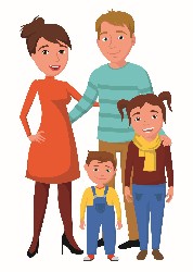 Vater, Mutter, Tochter und Sohn in Cartoon