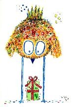 gemalter Vogel mit Geschenk zwischen Beinen, Bild Yvonne Paetel