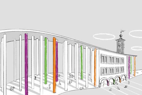 Säulen am oberen See als Grafik mit bunten Säulen