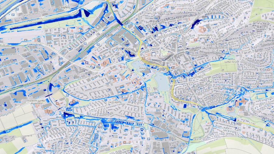 Starkregengefahrenkarten Starkregengefahrenkarten Böblingen der Stadtentwässerung Böblingen