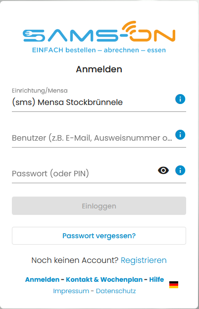Anmeldemaske für Sams-on: https://account.sams-on.de/authentication/login
