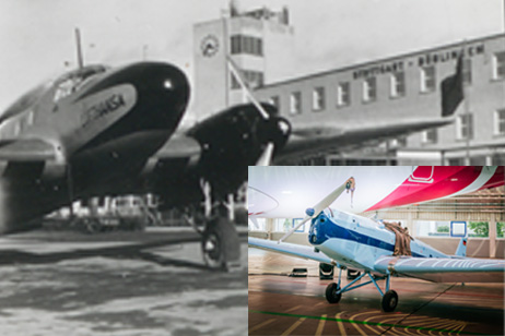 Zwei alte Flugzeuge auf dem ehemaligen Flughafen in Böblingen und Stuttgart