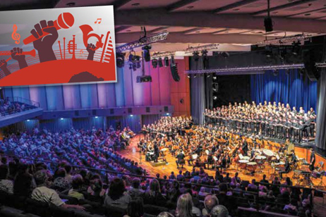 So wie bei „Musik.Schule.Verein(t)“ vor zwei Jahren wird es auch am 5. Oktober 2025 in der Kongresshalle aussehen. Eine Bühne mit vielen Sängern und Musikern